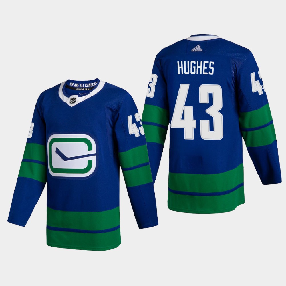 Vancouver Canucks #43 Quinn Hughes Men Adidas 2020 Authentic Player Alternate Stitched NHL Jersey Blue